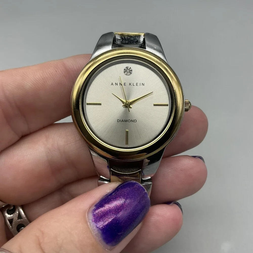 Anne Klein Womens Watch 32mm Champagne Dial Two Tone Diamond New Battery 7.25